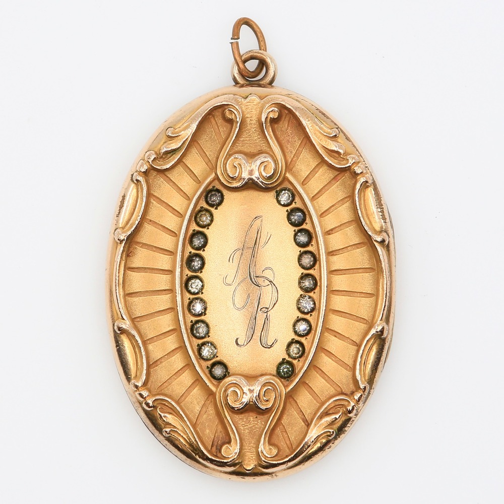 Antique Gold Filled Art Nouveau Edwardian Paste Stone Engraved Locket 1911